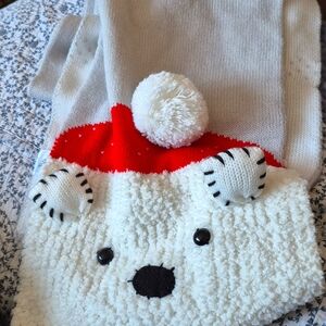 🐻‍❄️🧣Sparkly Polar Bear Face Soft Knit Winter Holiday Christmas Scarf ✨NWT!✨